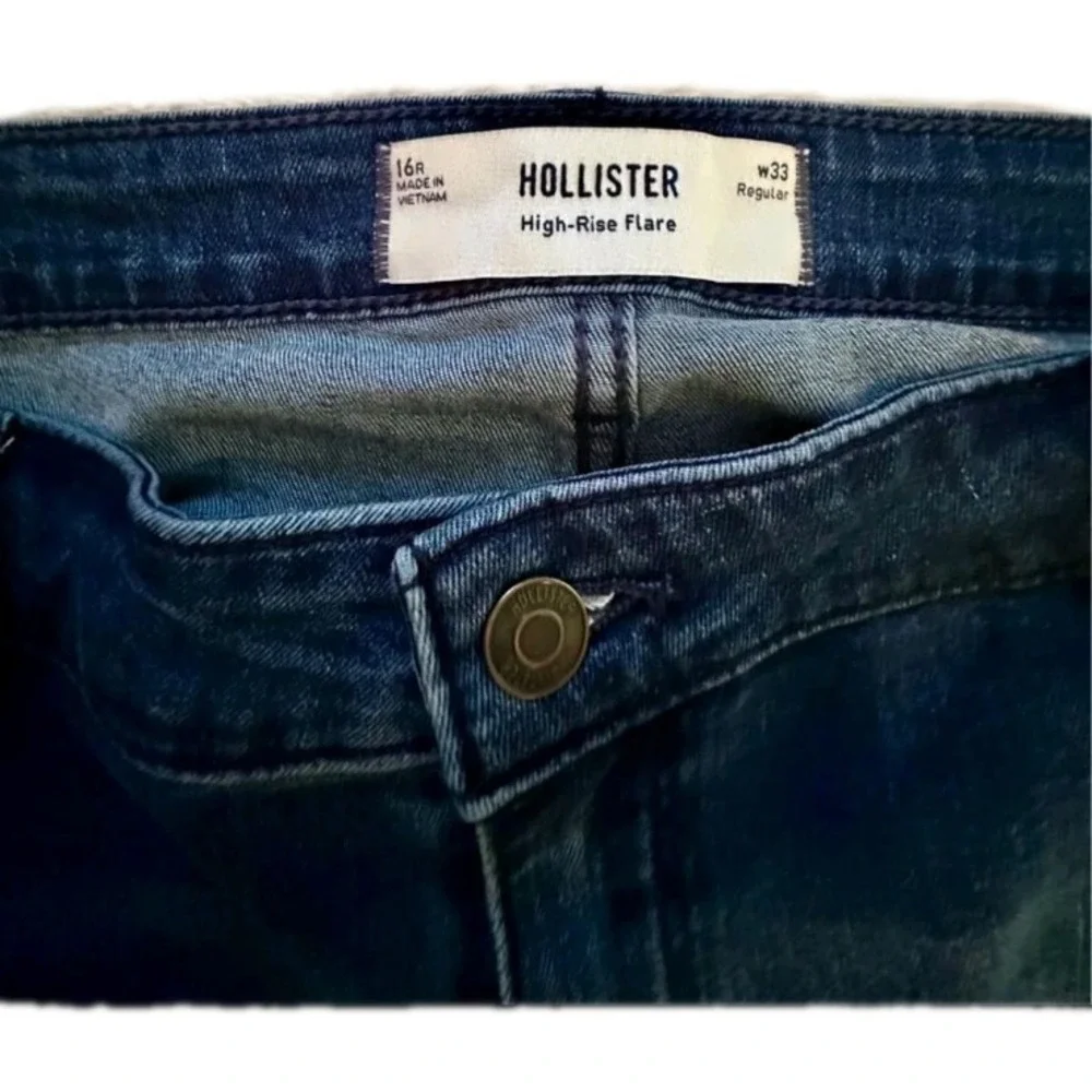 Y2K Hollister Grunge Flare Jeans Distressed High Rise Bell Bottom Denim‎ 16R W33